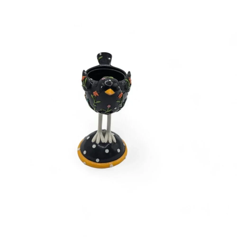 Yankee Candle Black Bird Long Legs Votive Candle Holder With Folk Art Floral Des